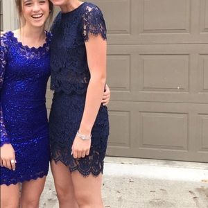 Two piece lace navy blue dress, top slightly crop